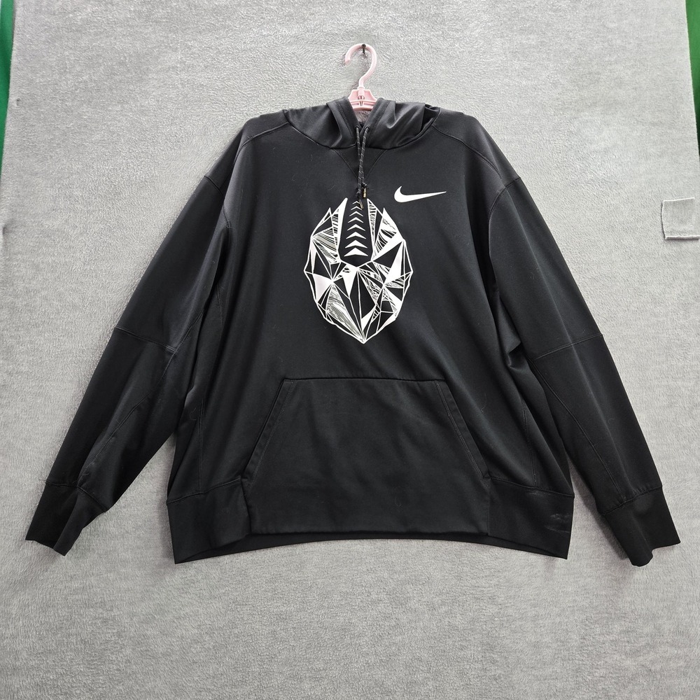 Nike Men Hoodie 2XL Black Fleece Geometric Football Swoosh Logo Graphic